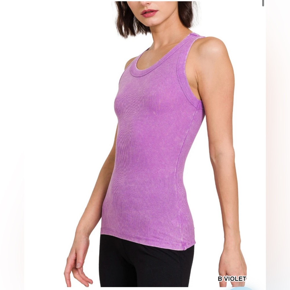 ZENANA• Mineral Washed Ribbed Knit Tank RTW-8442• Bright Violet